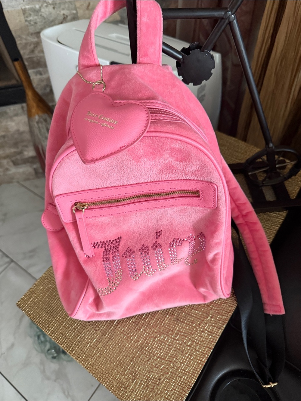 Juicy Couture Pink Velvet Mini Backpack with Heart Tag